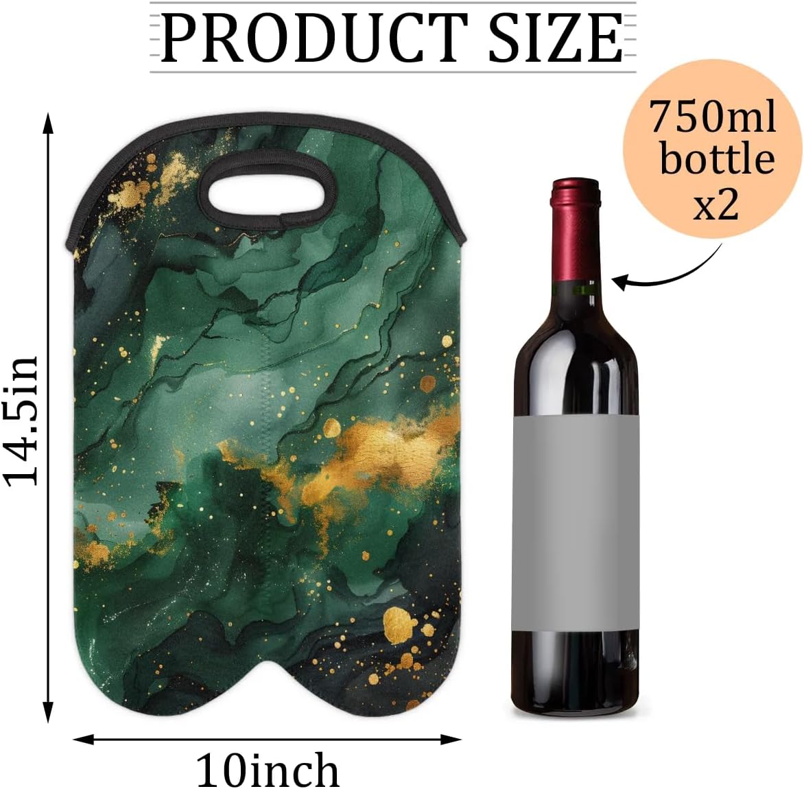 Wine Carrier Tote Personalized Bag for 2 Bottles - Neoprene Wine Bottle Holder with Carry Handle, Wine Protective Bag Insulated Bag Beer Cans Water Bottle Holder for Travel Picnic,Style16
