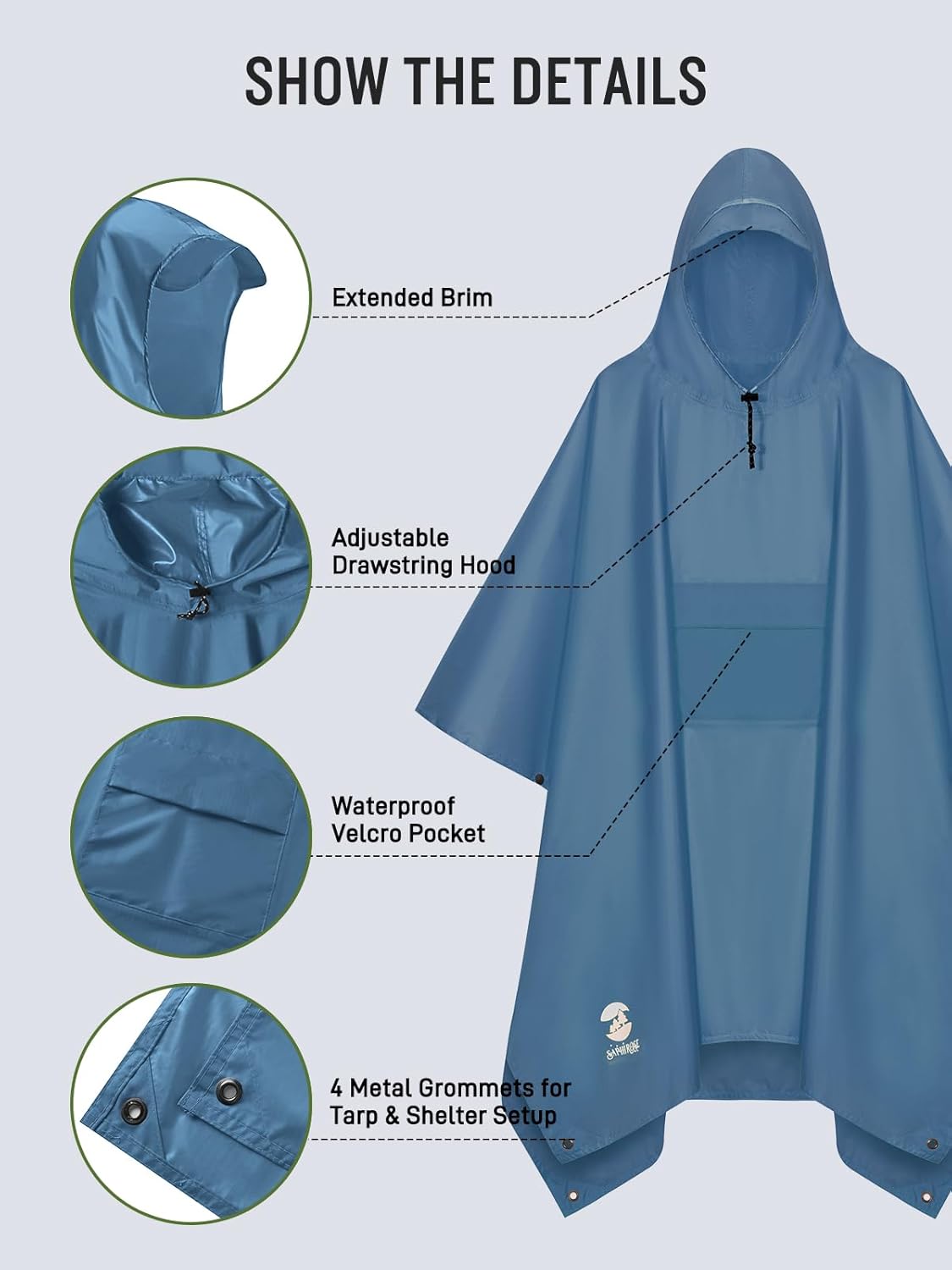 SaphiRose Extra Thick Hooded Rain Poncho Double Layer Waterproof Raincoat Jacket for Men Women Adults