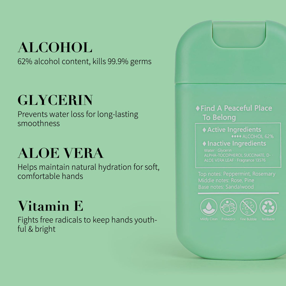 Power Mist Hand Sanitizer Spray, Scented Hydrating Hand Sanitizers Travel Size Refillable, Pocket Portable 3-Pack (Mint Reverie) 0.93Fl Oz 460-Sprays Each