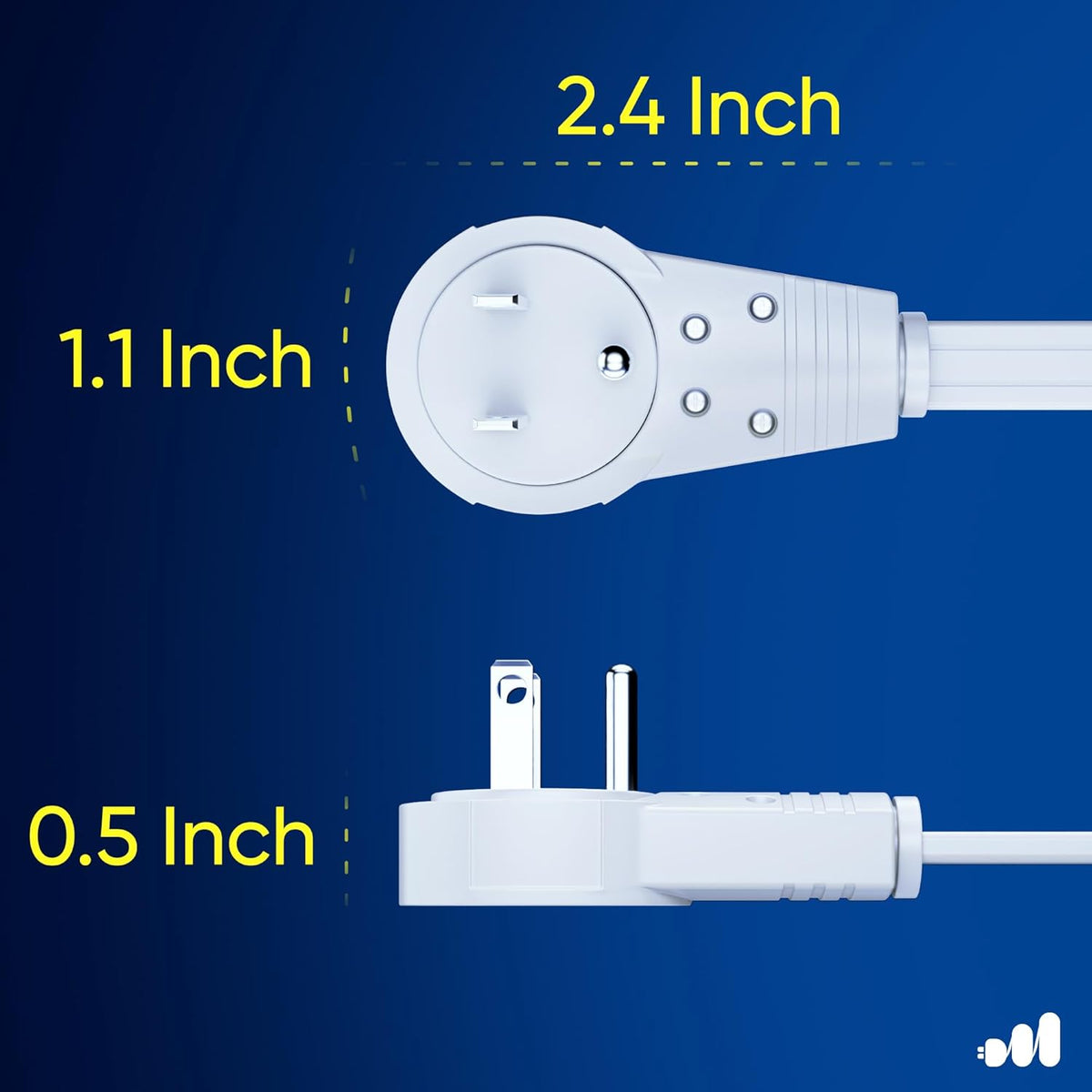 Maximm Cable 6 Ft 360° Rotating Flat Plug Extension Cord/Wire, 16 AWG Multi 3 Outlet Extension Wire, 3 Prong Grounded Wire - White - 2 Pack - UL Certified