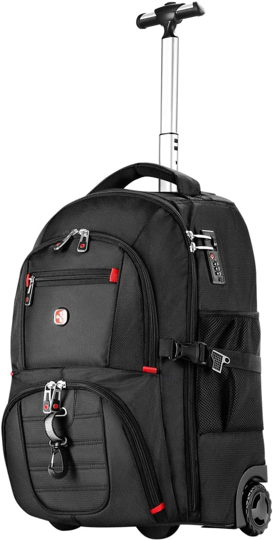 Extra Large Rolling Backpack with Wheels - Water-Resistant, 18" Laptop Compartment, 22.5"x15"x10", 55L Capacity, Ideal Carry-On for Weekend Travel, College, Work - Wheeled Business Backpack for Adults
