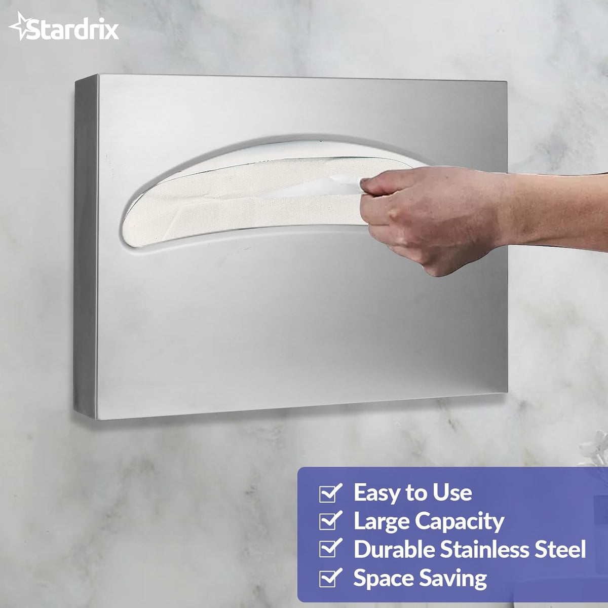 Stainless Steel Toilet Seat Cover Dispenser, Wall Mount Single or 1/2 Fold Large Capacity Toilet Seat Covers Holder for Commercial and Residential, Brushed