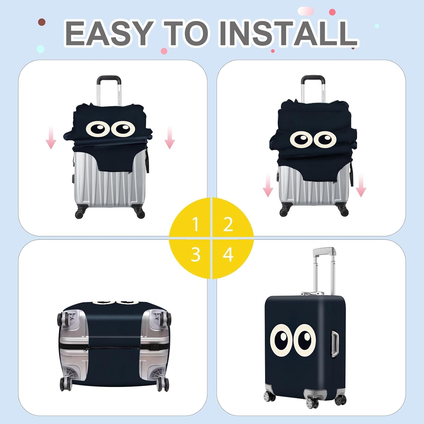 ANNA QUEEN Navy Blue Cartoon Eyes Luggage Cover, Funny Suitcase Protector for 28-30 Inch Luggage, Stretchable & Washable Travel Cover, Cute, Durable & Easy to Spot