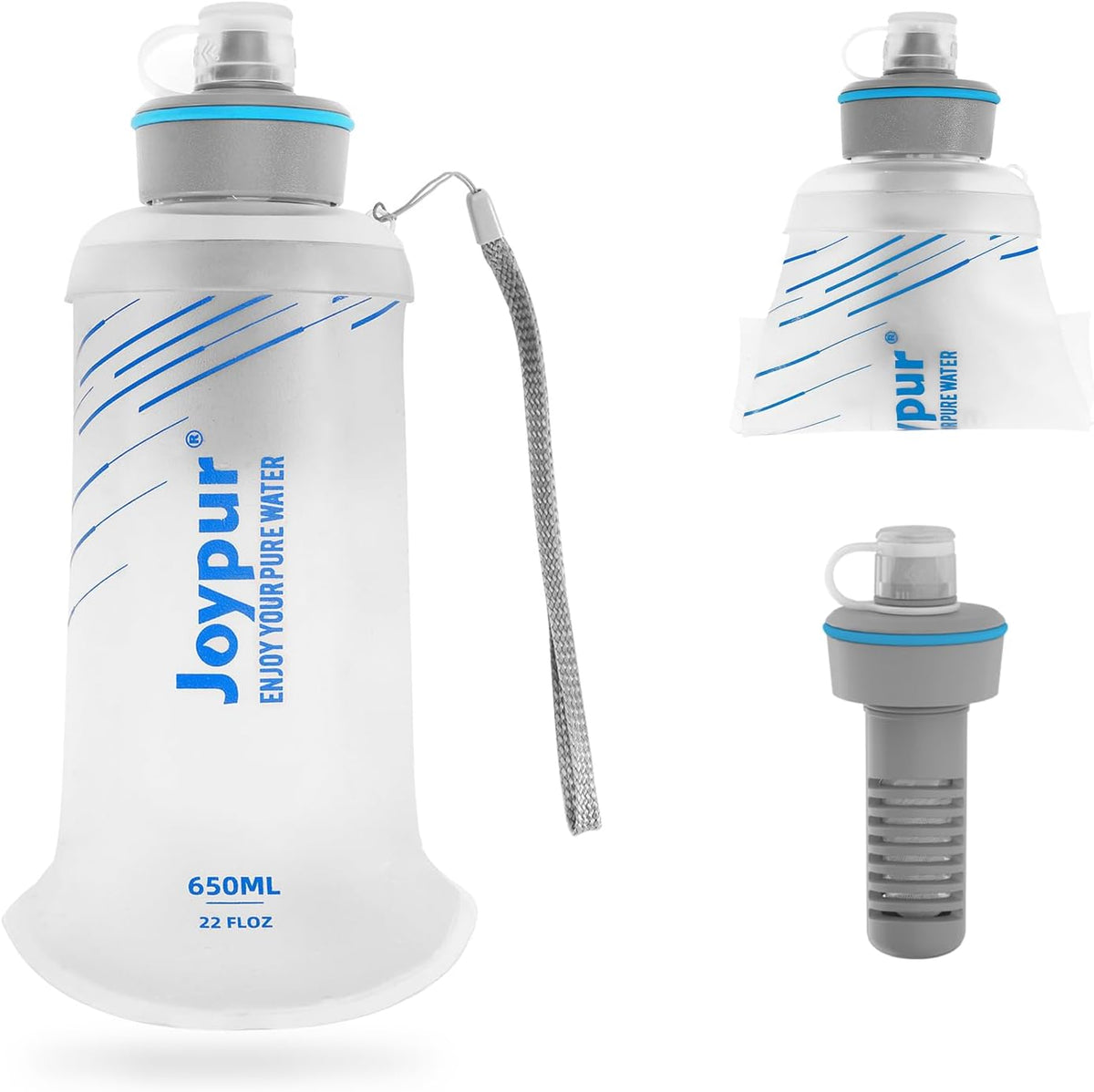 Water Filter Survival - 650ml Collapsible Water Bottle with Filter Squeeze Filter Bottle Befree or Peak Series for Hiking Backpacking Camping,with NSF/FDA Certification BPA-Free(White)