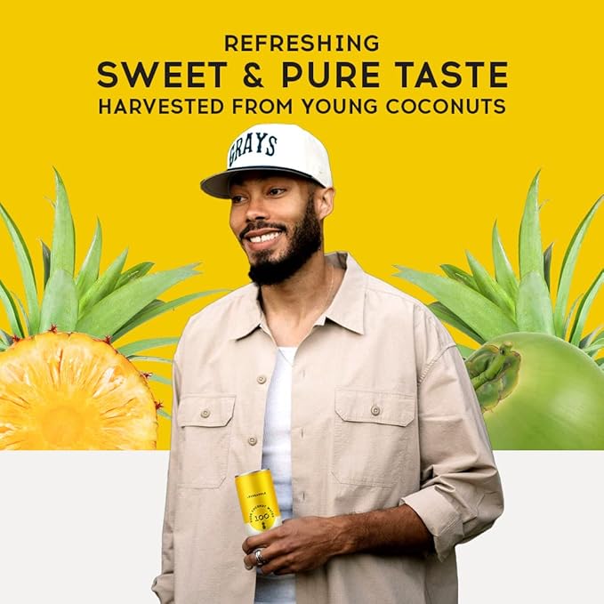 100 Coconuts Pineapple Pure Coconut-100% Pure Coconut Water - Low Calorie All-Natural Drink with Electrolytes - Naturally Sweet, no preservatives- Non-GMO, 11 fl oz, Pack of 12 (Pure Coconut Water)