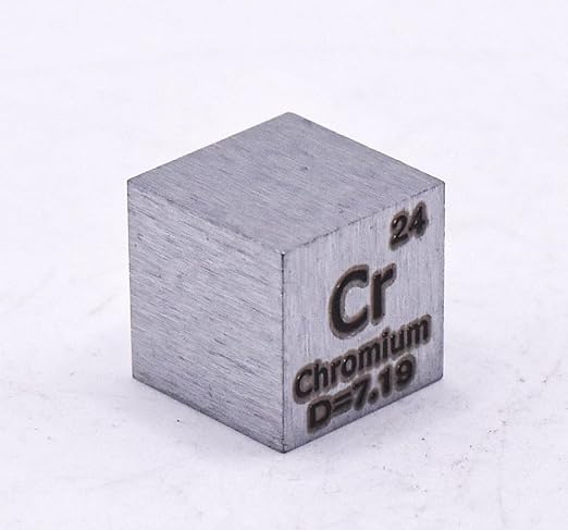 0.39" 10mm Chromium Metal Cube Cr up to 99.9% Pure Periodic Table Element Engraved Density Collection Science Education Display Block Cube + Acrylic Case Box - 1PC