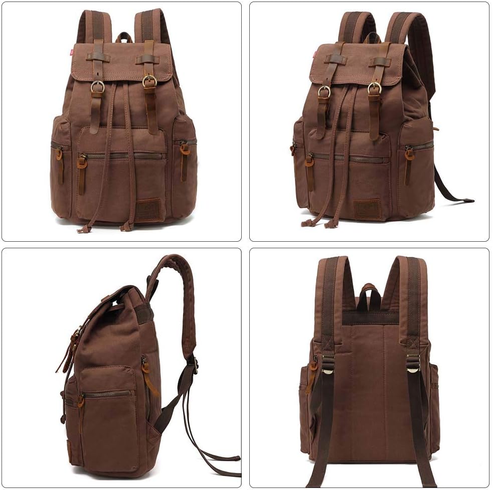 AUGUR High Capacity Canvas Vintage Backpack - for School Travel 12-15" Laptop Backapcks for Men Casual Daypacks Rucksack (M-Coffee)