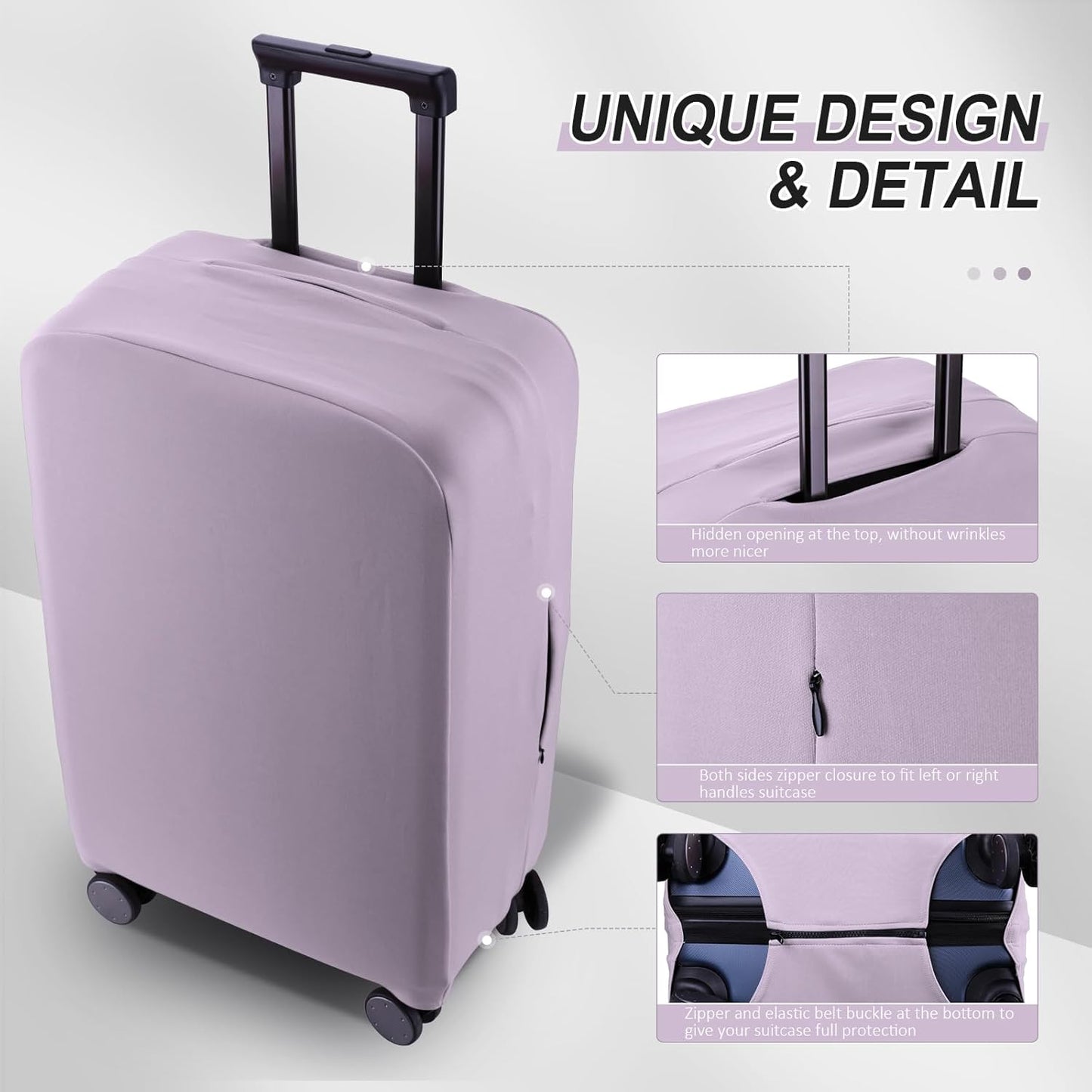 Travel Luggage Cover Suitcase Protector Scratch-Resistant Fit 19-31 Inch Suitcase, Not Included Suitcase (Lavender Purple, S(19-21 inch))
