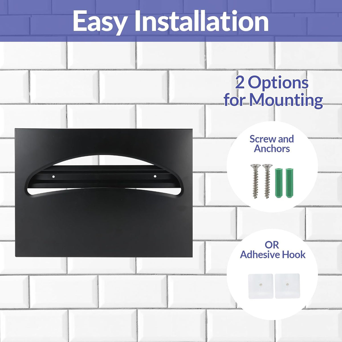 Stainless Steel Toilet Seat Cover Dispenser, Wall Mount Single or 1/2 Fold Large Capacity Toilet Seat Covers Holder for Commercial and Residential, Matt Black
