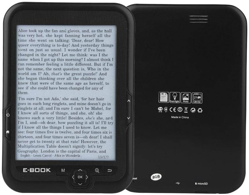 E-Reader, 6 inch E‑Book Reader with E‑Ink Screen, 1024 x 768 Resolution Display 300DPI Electronic Paper Book with Blue Cover, E-Paper Supports TF Card for Adult, Kids(Black 2)