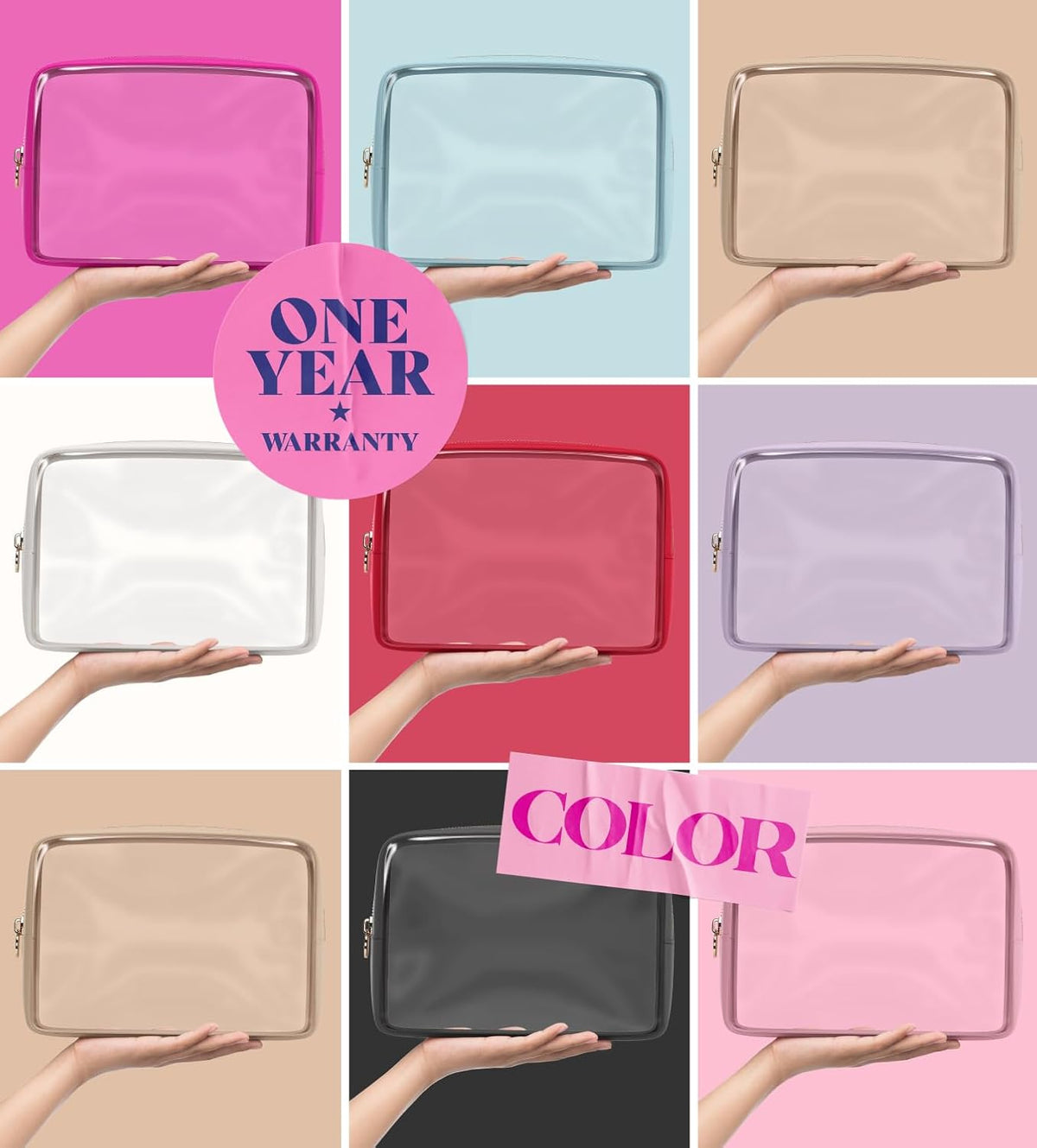 Clear Makeup Bag Zipper Pouch, Transparent Cosmetic Case Organizer, TSA Approved Travel Toiletry Case, Travel Accessories Essentials Makeup Tote for Women, Large Cute Make up Bag for Purse - Flamingo