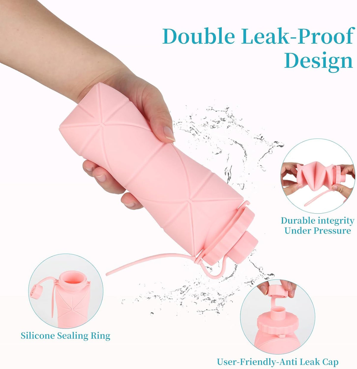 Silicone Collapsible Water Bottles,Lightweight Reusable Leakproof For Traveling Camping Hiking Cycling Sports Outdoor,Foldable Portable Travel Water Bottle 600ML Dark Blue 1Pack.