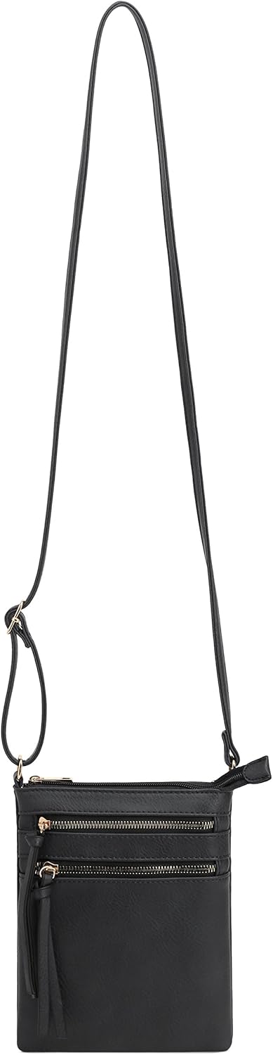DELUXITY Crossbody Purse Bag Shoulder Bag Multi Pocket Zipper Purse | Black