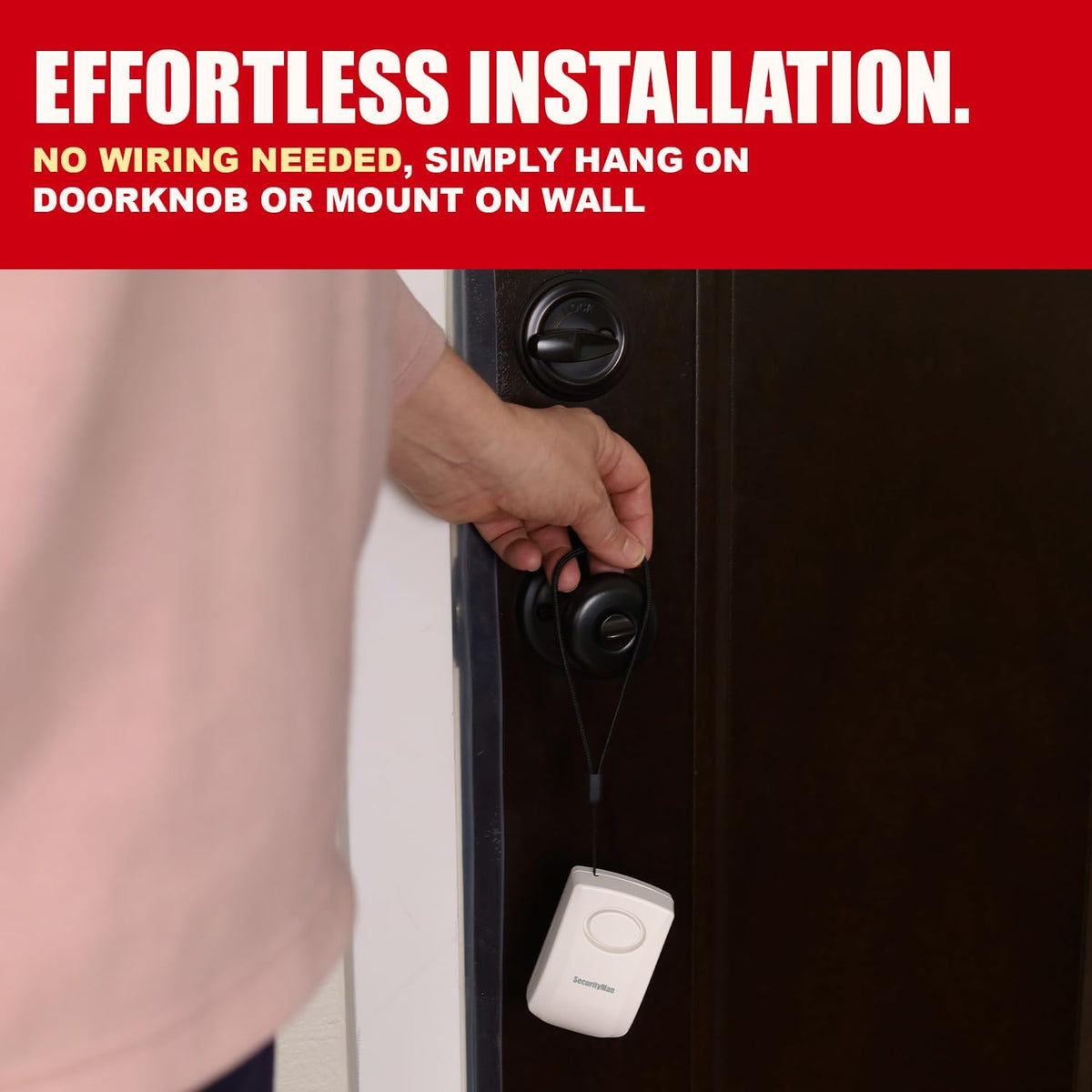 Securityman Door Handle Alarm with 130dB Vibration Triggered Portable Door Alarms When Opened - Perfect for Kids, Toddler, Elderly, Hotel, Travel, Bedroom (2 Pack Door Security)