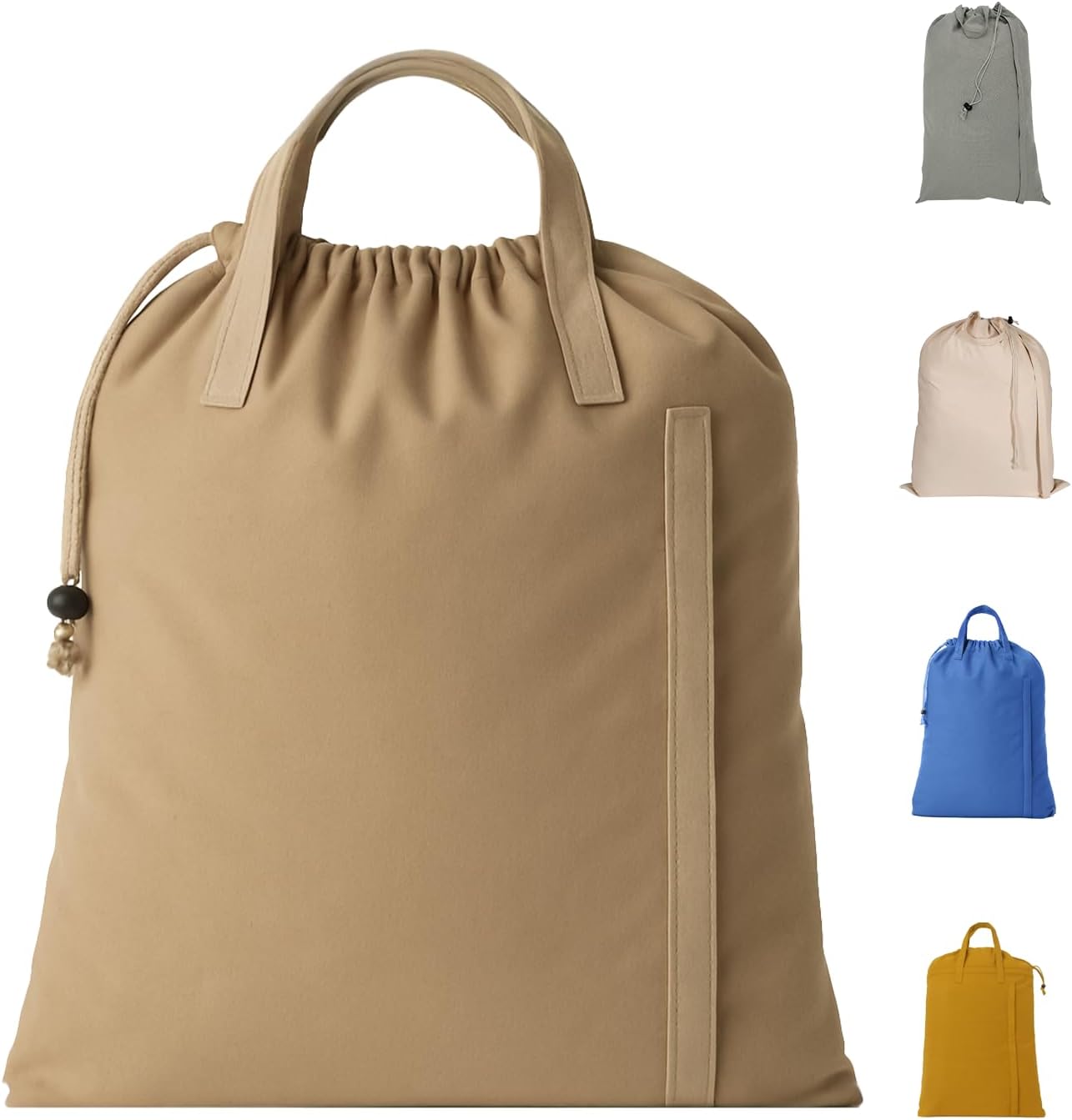 LFH Home Cotton Canvas Large Laundry Bag with Handle, Heavy Duty Drawstring Closure Washable Laundry Bags, School Travel, Home, Hotel, College Dorm, Organizer Sack, Toys Clothes 24x36-Beige