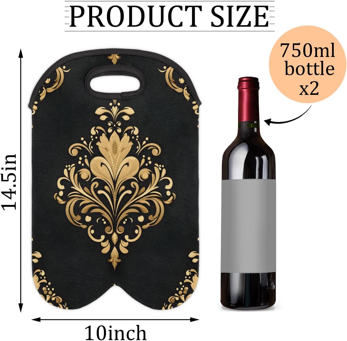 Neoprene Wine Tote, Bottle Carrier Gag Insulating Neoprene Thicker, Insulated Wine Bag for Travel Holds Two Bottles, Bottle Carrier Bags Protect the Bottles, Black Totem