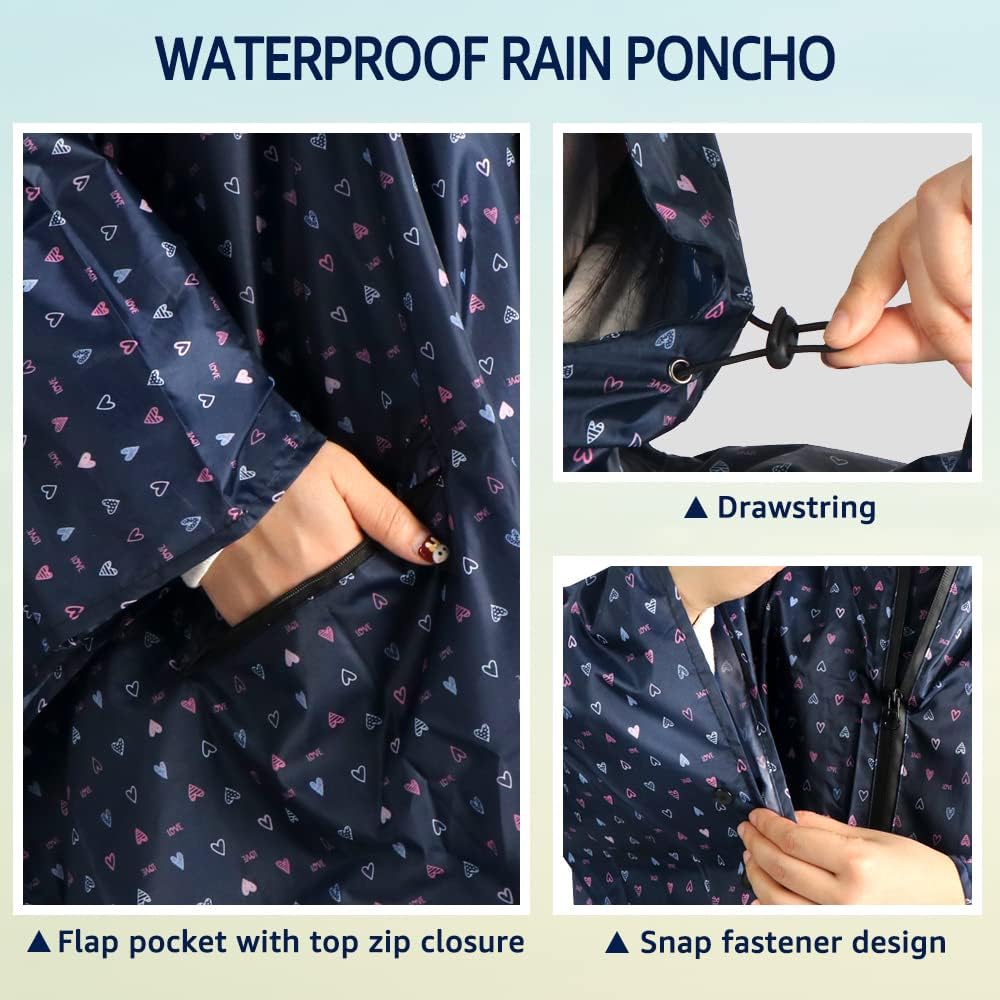 ANYOO Waterproof Rain Poncho Lightweight Reusable Hiking Hooded Coat Jacket for Outdoor Activities