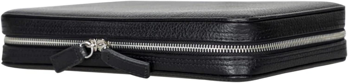 Medicine Handmade Leather Cable Organizer Bag – Full-Grain Leather Travel Tech Case for Cords, Chargers & Accessories – Zippered Storage for Men & Women (Black)
