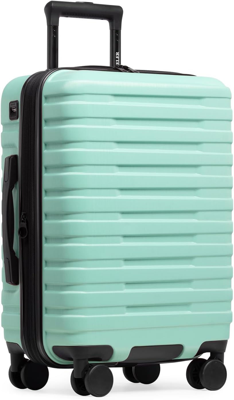 U.S. Traveler Boren Polycarbonate Hardside Rugged Travel Suitcase Luggage with 8 Spinner Wheels, Aluminum Handle, Mint, Carry-on 22-Inch, USB Port