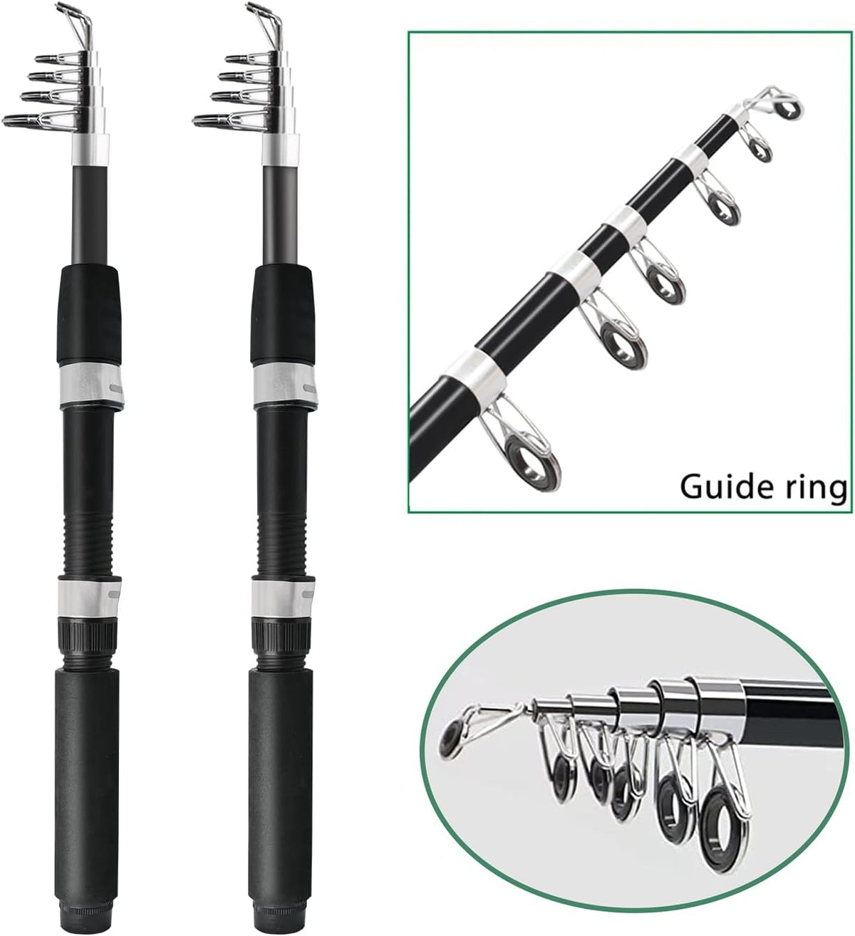Fishing Pole Combo, 6.9ft 2Pcs Telescopic Rods Set, Collapsible Carbon Fiber Fishing Rods, 2PCS Spinning Reel Set with Carrier Bag Freshwater Fishing Rod and Reel Combos Kits