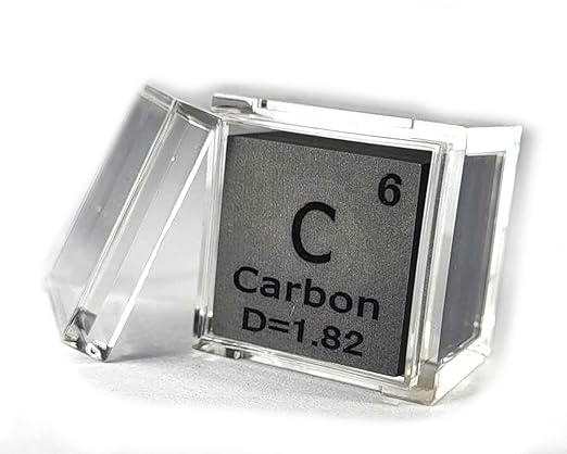 1" 25.4mm Carbon Cube C up to 99.9% Pure Periodic Table Element Engraved Density Collection Science Education Display Block Cube + Acrylic Case Box - 1PC