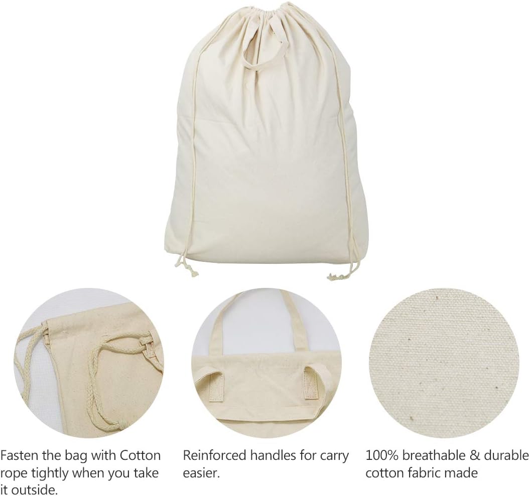 2 Pcs Canvas Laundry Bags with Carrying Handles & Drawstring Closure, Machine-washable Laundry Basket Hamper Liner Replacement Bags