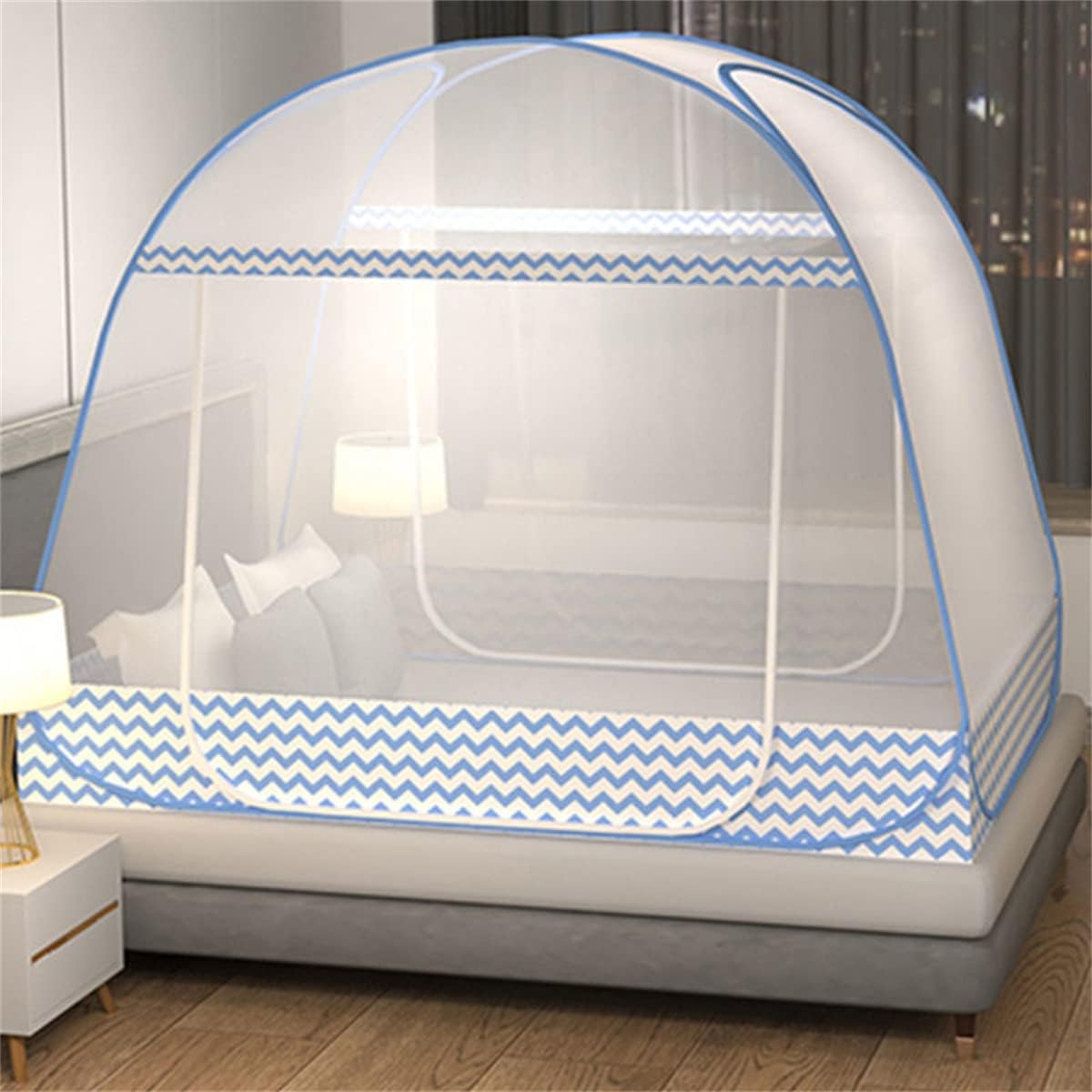 CdyBox Folding Mosquito Net Tent Canopy Curtains for Beds Home Bedroom Decor (Blue, 1.5X2.0m)