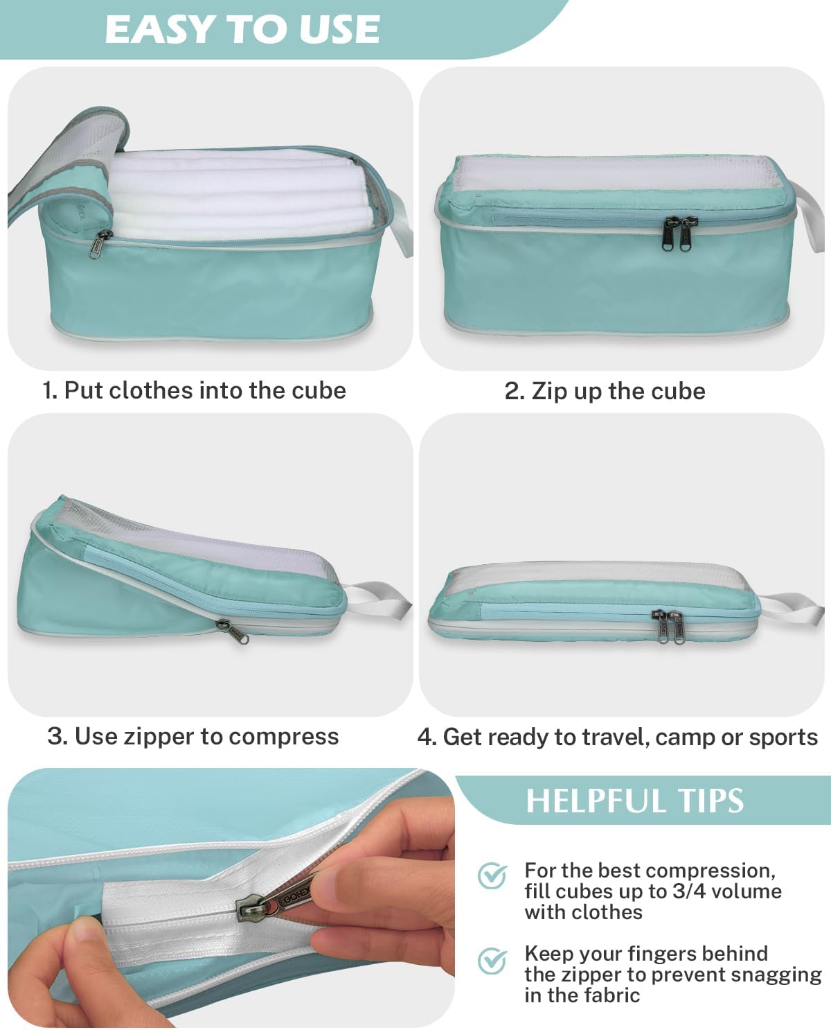 Gonex 8 Set Compression Packing Cubes for Travel, Expandable Mesh Packing Organizer for Travel Accessories Essentials with Toiletry Bag, Laundry Shoe Cable Bag for Suitcases, Grey Blue-green