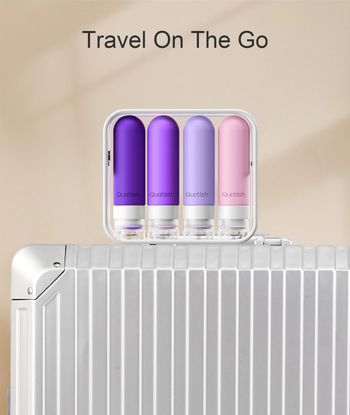 Quatish Travel Bottles for Toiletries, Original Patented Leak Proof Travel Size Toiletries, 3 oz Tsa Approved Silicone Shampoo and Conditioner Bottles, Travel Essentials, 4 Pack, Purple