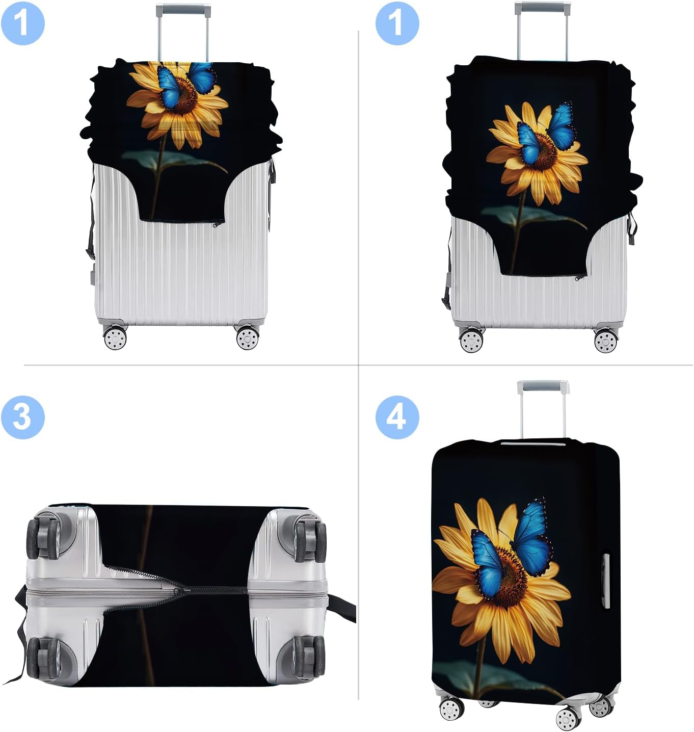 Luggage Cover Washable Suitcase Protector Anti-scratch Suitcase cover Fits 20-34 Inch Luggage (Sunflower, L(28-30inch suitcase))