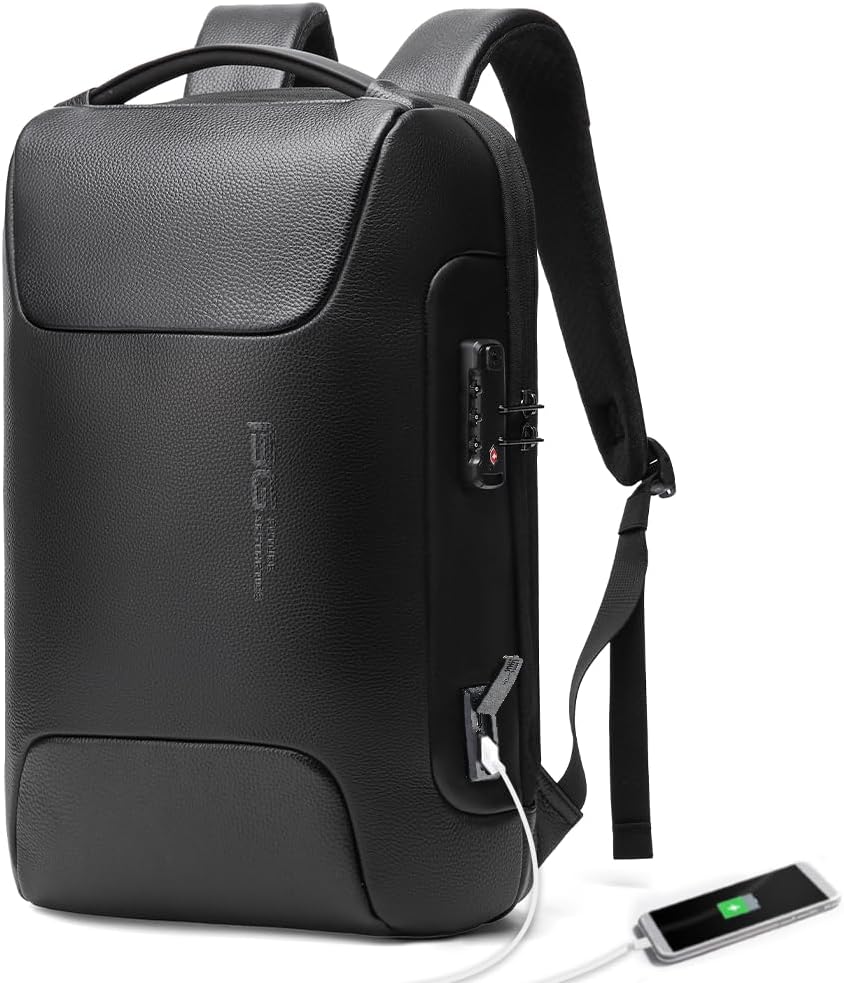 BANGE Genuine Leather Laptop Backpack Fits 15.6 Inch,Anti Theft Business Back Pack with TSA Lock, Office Work Backpack with USB3.0 Charging Port for Men and Women…