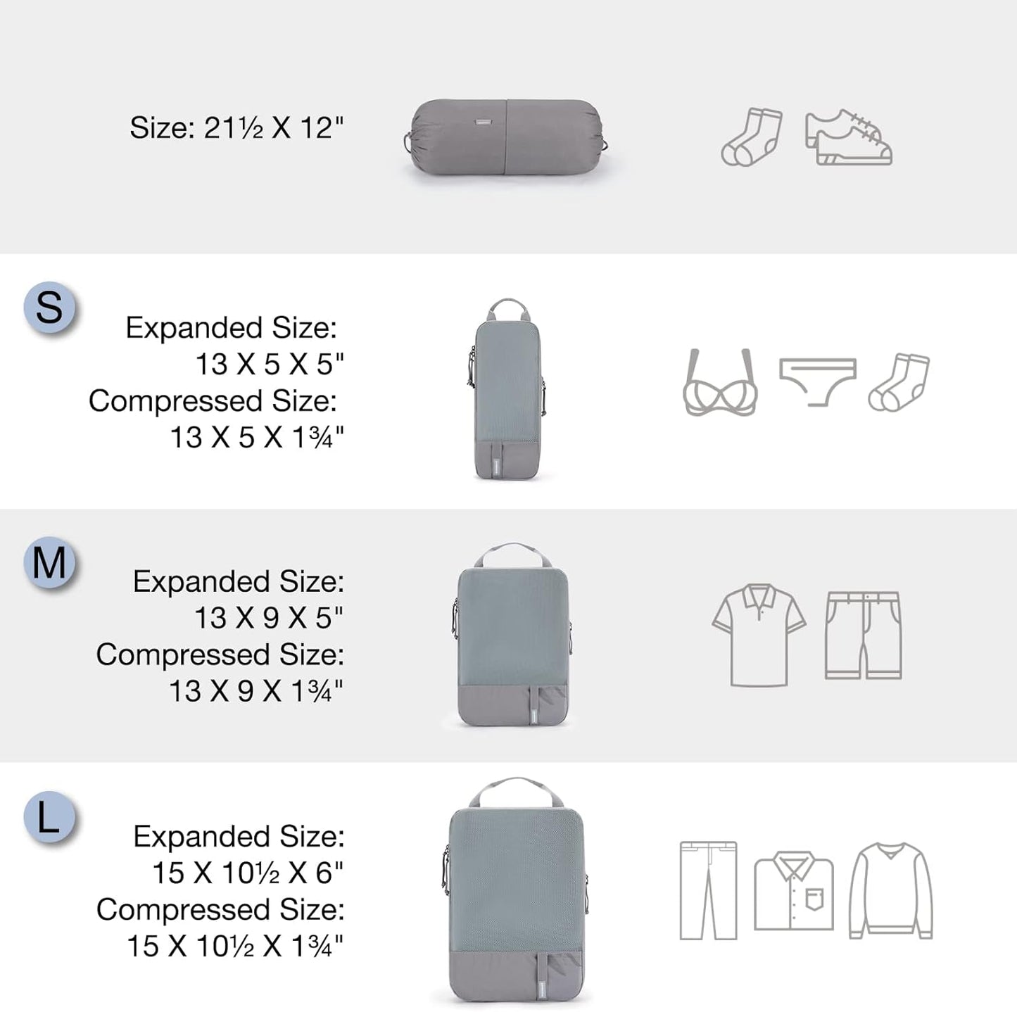 BAGSMART 6 Set Compression Packing Cubes - Lightweight Travel Essentials, Durable Luggage Organizer