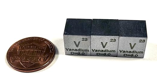 0.39" 10mm Vanadium Metal Cube V up to 99.9% Pure Periodic Table Element Engraved Density Collection Science Education Display Block Cube + Acrylic Case Box - 1PC