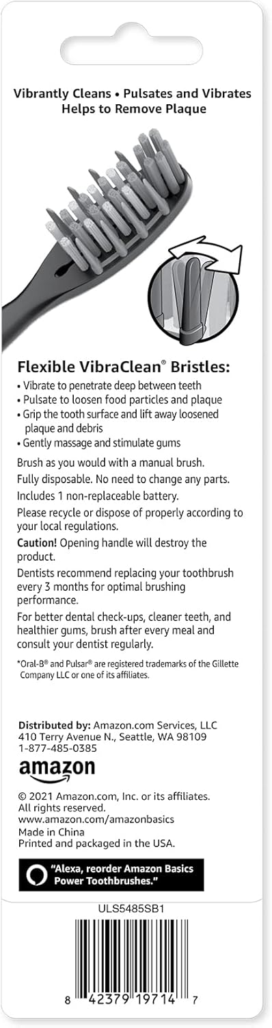 Amazon Basics Electric Pulsating Deep Cleaning Toothbrushes, 2 Count, 2-Pack