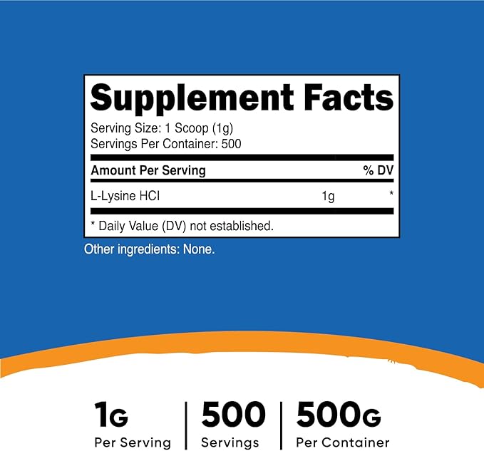 Nutricost L-Lysine Powder 500 Grams - Pure L-Lysine, Non-GMO, Gluten Free