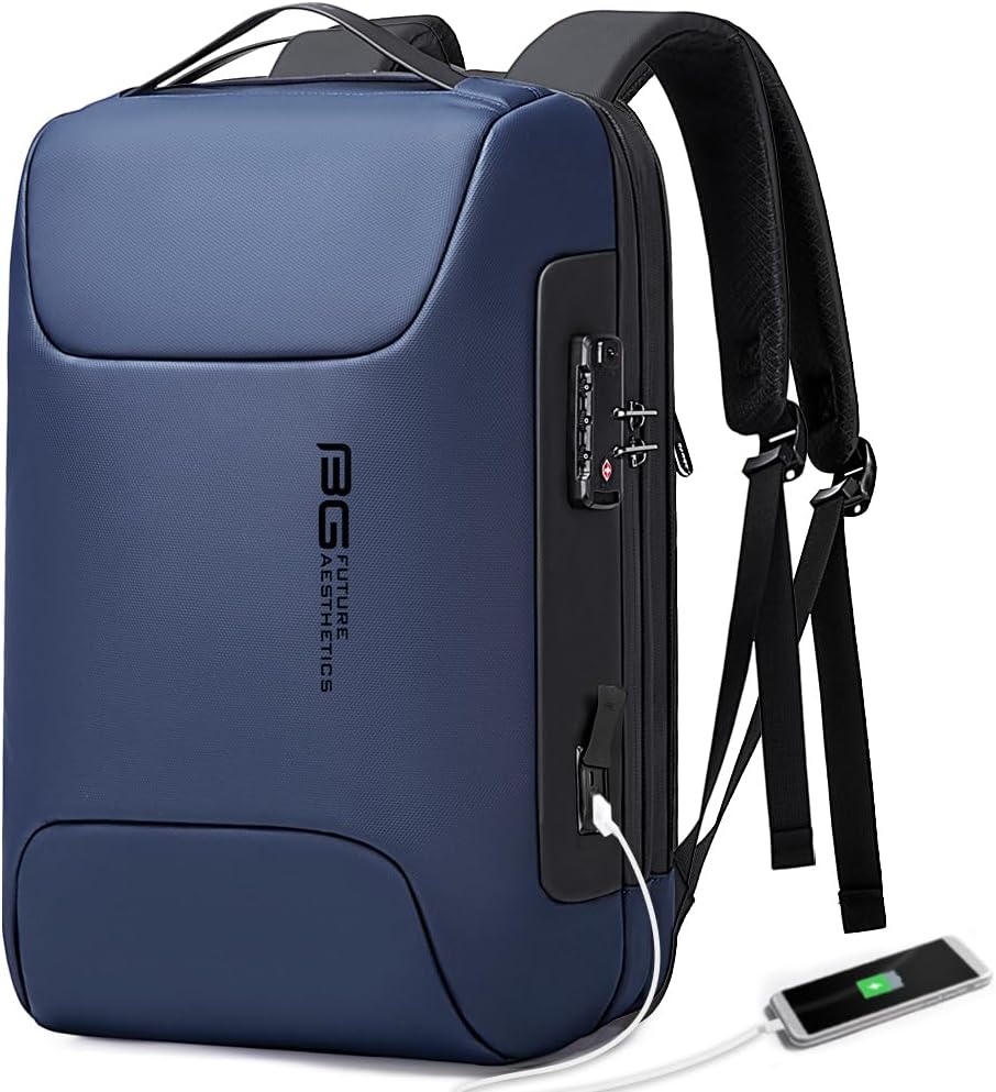 BANGE Anti Theft Business Backpack Fits 15.6 Inch Laptop,Lock Backpack with USB3.0 Charging Port for Office Work,Slim Laptop Backpack for Men and Women