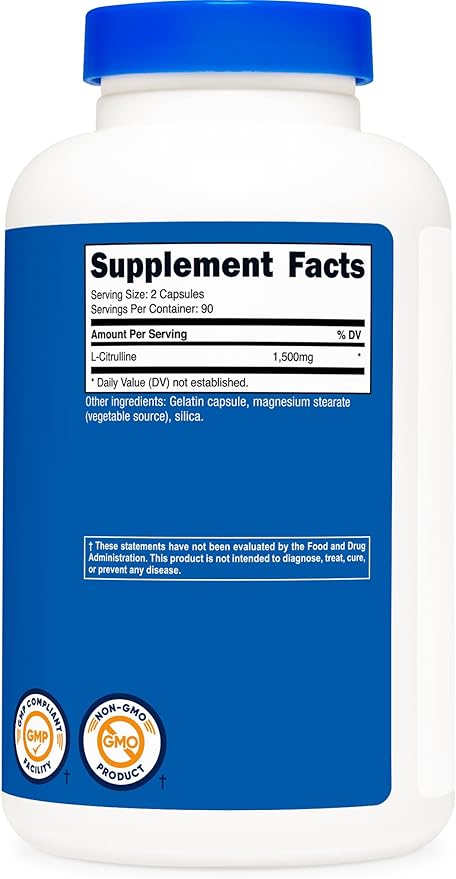 Nutricost L-Citrulline 1500mg, 180 Capsules - 750mg Per Capsule, Gluten Free, Non-GMO, Packaging May Vary
