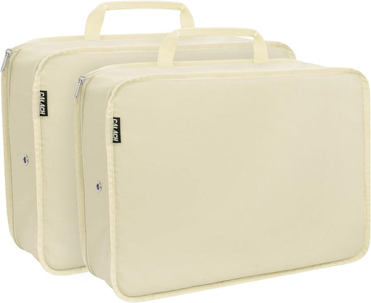Extra Large Compression Packing Cubes for Travel Essentials, 2 Set Expandable Travel Cubes for Packing Bags Suitcase Organizer, Beige
