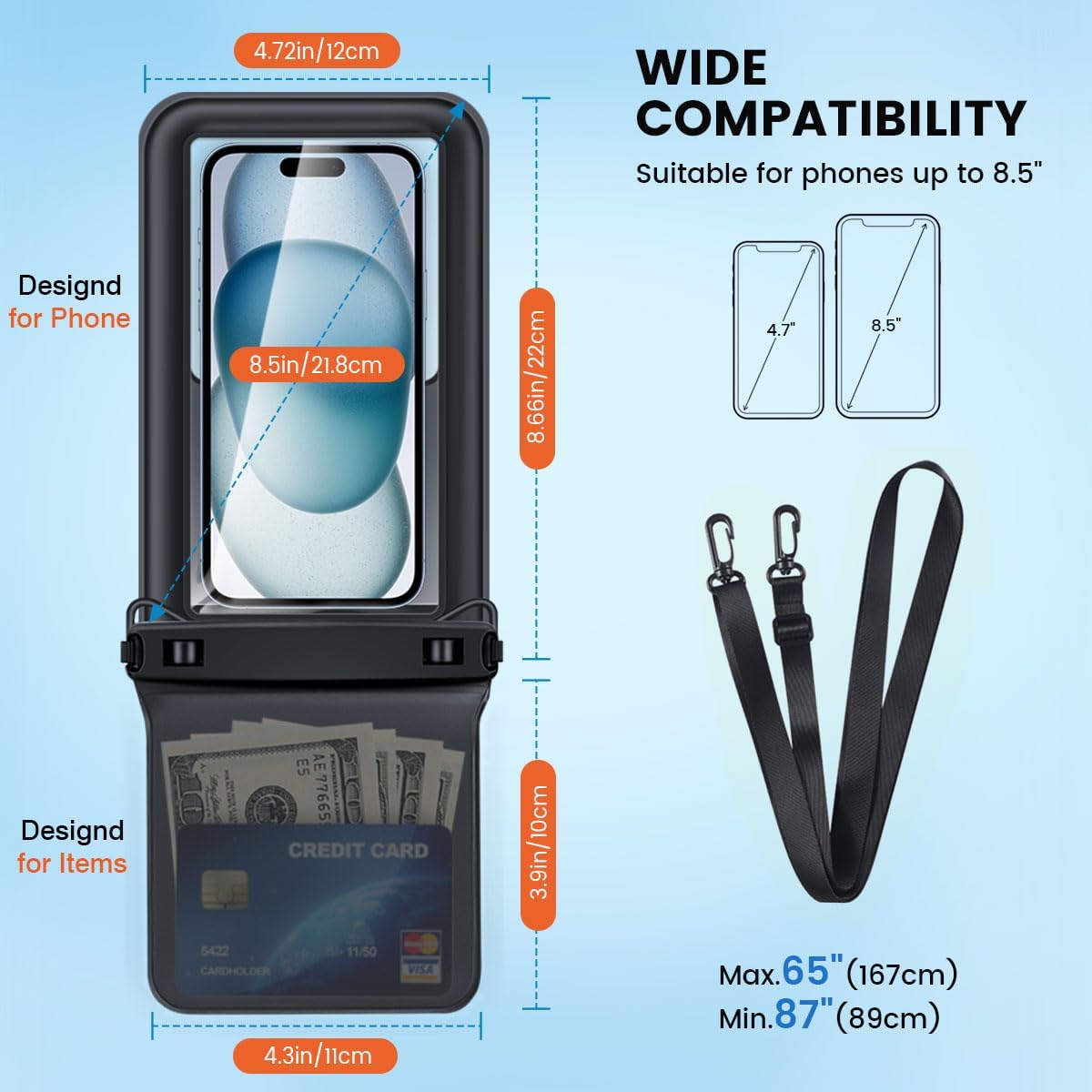 [Floatable 2 Pack Floating Waterproof Phone Pouch Case Up to 8.5", IPX8 Waterproof Phone Double Bag, Dry Bag for iPhone 16 15 14 13 Pro Max Galaxy S24+ S23, Beach Cruise Ship Essentials