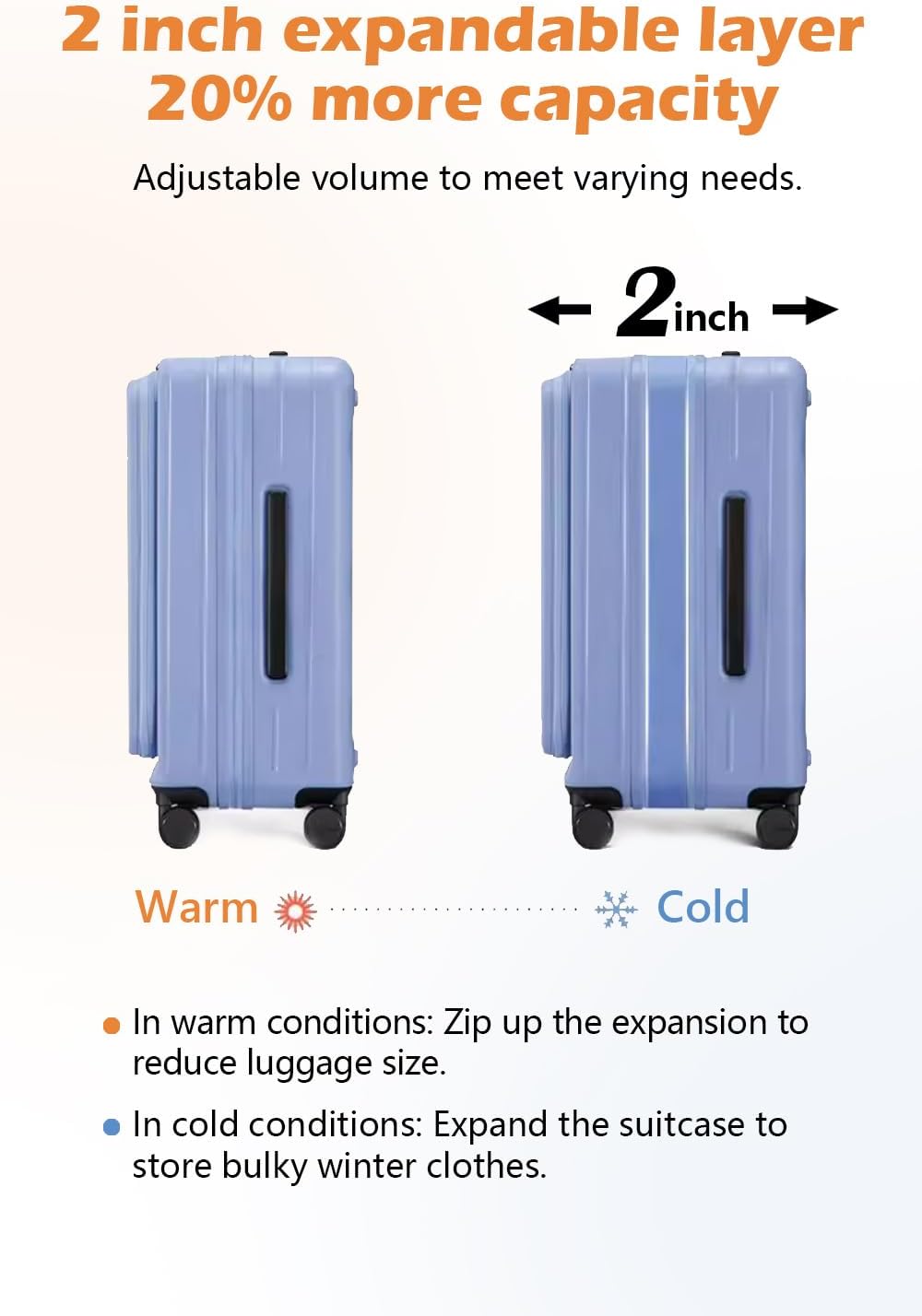 HotWay 26 Inch Expandable Checked Luggage with Cup Holder, Hardside TSA Approved Luggage with Spinner Wheels, Top Opening Suitcase For Travel, White
