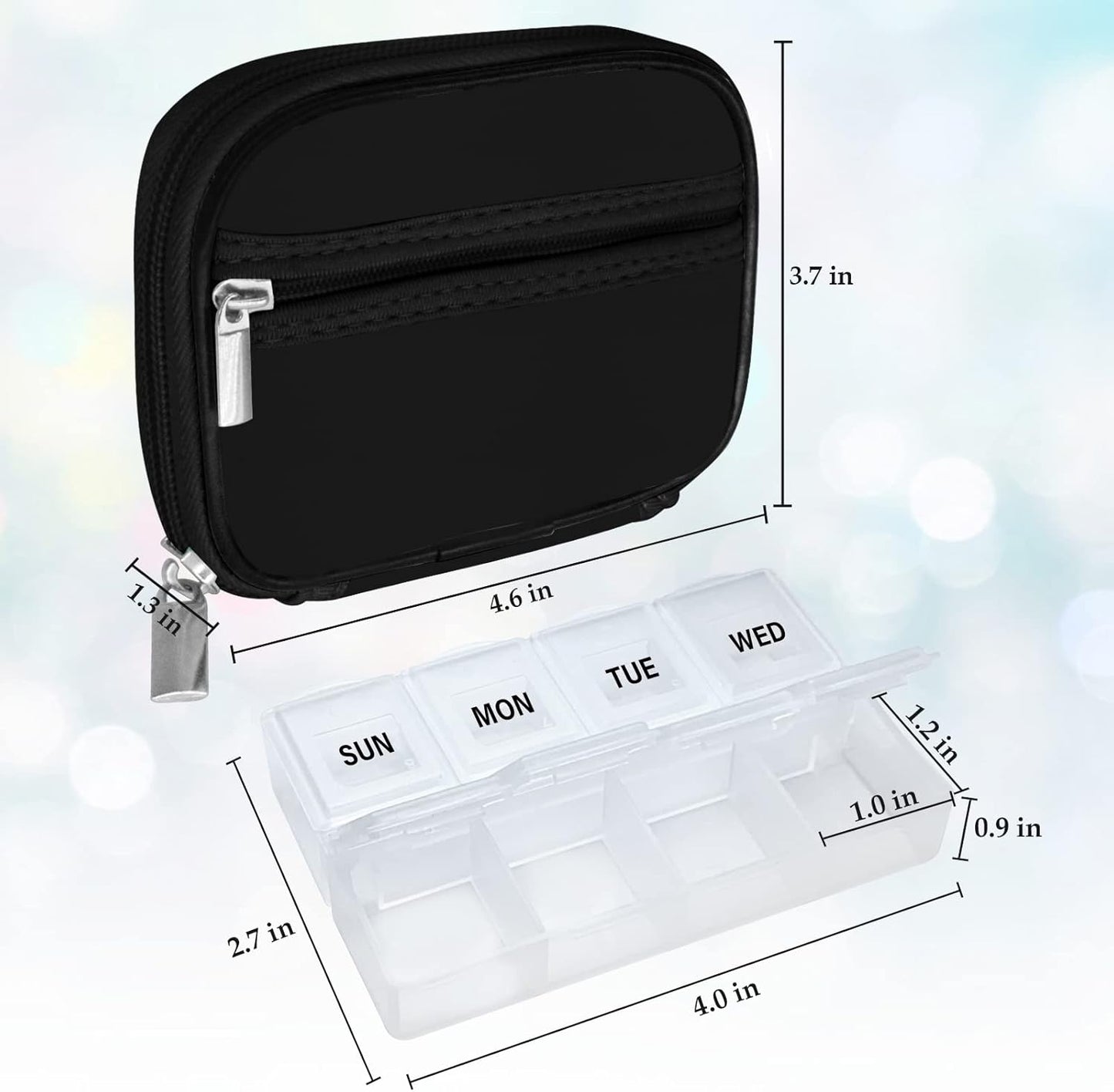 Serfeymi Weekly Travel Pill Organizer Pill Case for Purse with Removable 7 Day Pill Box, Fashionable Travel Medicine Organizer Pill Container for Medicine, Vitamin, Supplement - Black 01