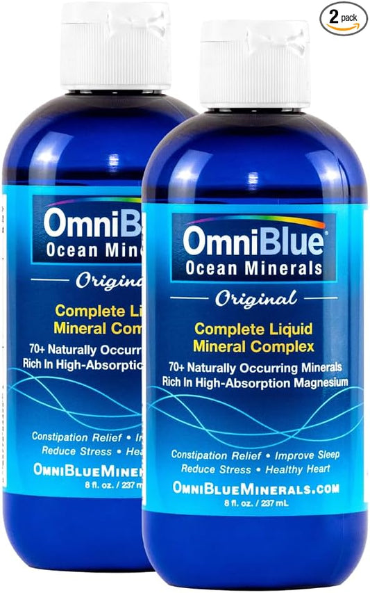 Ocean Minerals - 70+ Trace Minerals & Liquid Magnesium - Potassium, Chloride- Low Sodium - Natural Support for Sleep, Digestion, Regularity, Hydration & Electrolyte Balance (2-Pack 8oz)