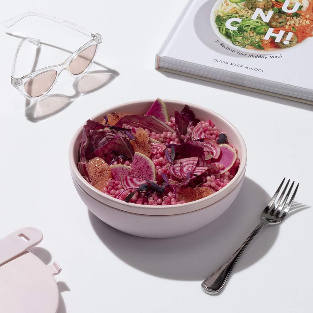 W&P Porter Bowl Lunch Container w/ Protective Non-slip Exterior, Blush 1 Liter | Lid & Snap-tight Silicone Strap | Food Storage, Bento Box, Meal Prep | BPA-Free Ceramic