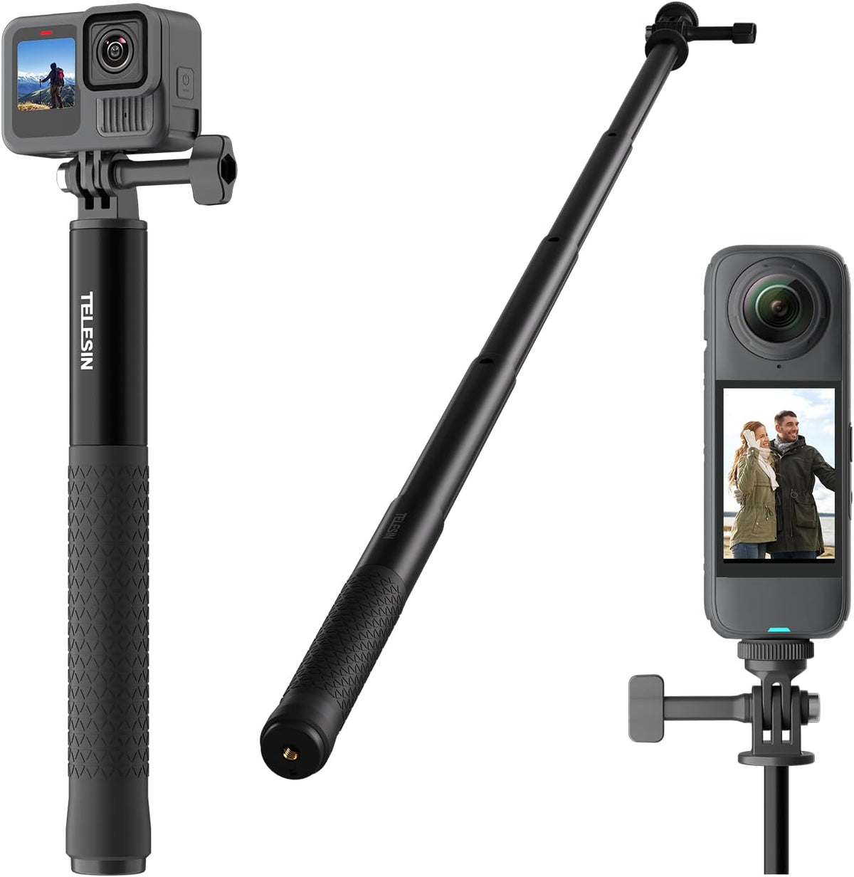 TELESIN 35" Extension Selfie Stick for GoPro, Portable Vlog Selfie Stick Handle Monopod Pole for GoPro Hero 13 12 11 10/Insta 360/DJI Osmo 360 Action 5 4 Pocket/AKASO Travel Action Camera Accessories