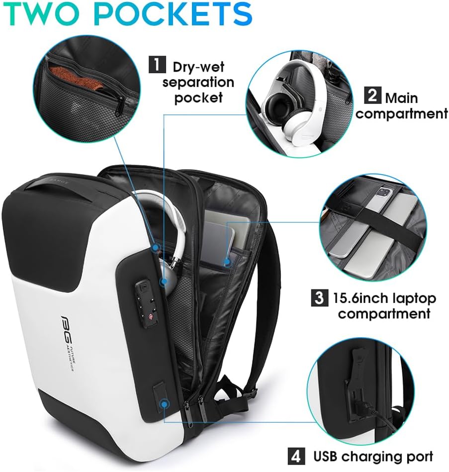 BANGE Business Laptop Backpack Fits 15.6 Inch Notebook, Anti Theft Work Backpack with USB Charging Port for Office Work Airplane Business Travel…