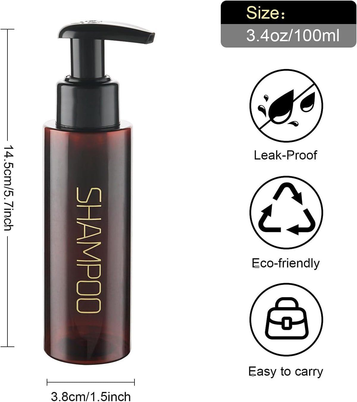 Travel Bottles Plastic Pump Bottle Dispenser TSA Approved 3.4oz/100ml 4 Pack Travel Refillable Shampoo and Conditioner Bottles Empty Travel Size Bottles for Cosmetic, Lotion, Liquid Soap (Brown)