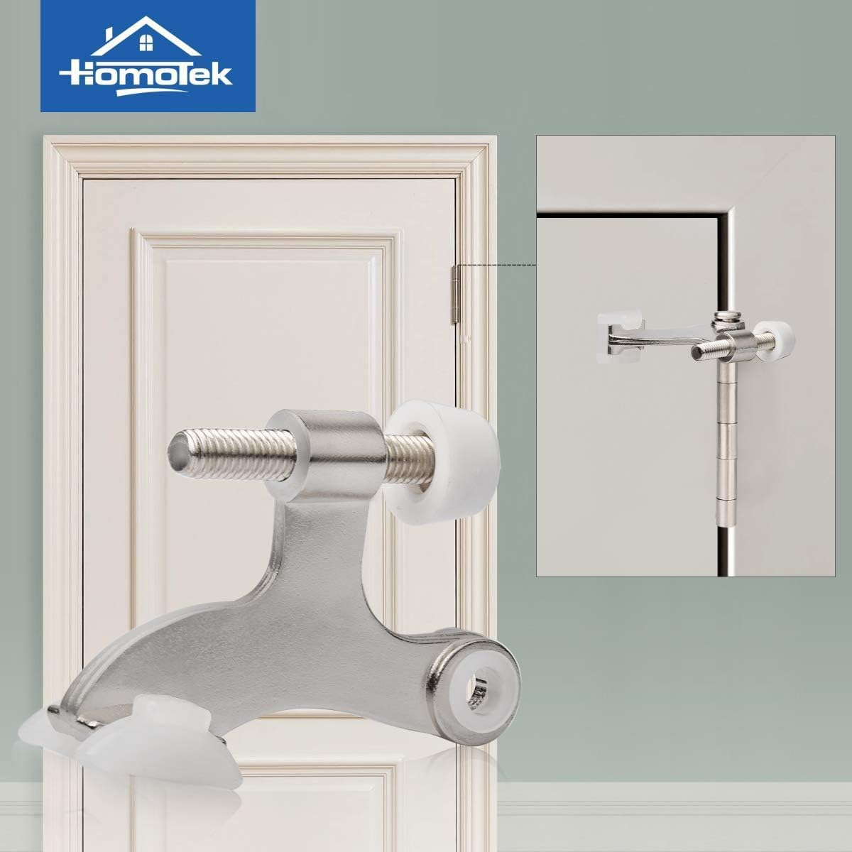 HOMOTEK 12 Pack Hinge Pin Satin Nickel Door Stopper,Adjustable Deluxe Heavy Duty Door Stopper 2-1/2"x1-3/4,with White Rubber Bumper Tips…