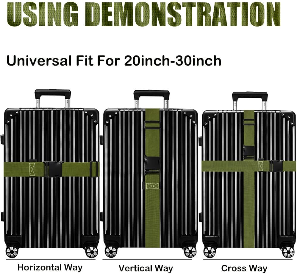 Luggage Straps for Suitcases TSA Approved-2 Pack Bright Personalized Luggage Belt Strap for Suitcase/Carry On Bag Luggage Accessories for Travel (ArmyGreen)