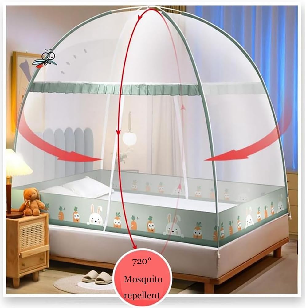 Pop-Up Mosquito Net Tent for Beds Portable Folding Canopy with Net Bottom, Fits Twin to King Size 79x71x59inch, Easy Install Wash for Baby Adults, Indoor Outdoor Use (Navy Blue-King Bed)