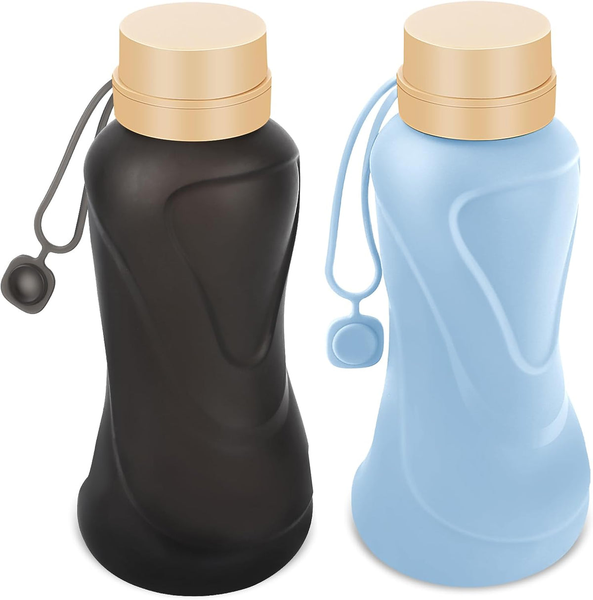 Collapsible Water Bottles 2 Pack,Leak Proof,Reuseable BPA Free Silicone Foldable Water Bottles,Durable Lightweight for Travel Gym Camping Hiking,Compact Size Portable Sports Water Bottle (Black&Blue)